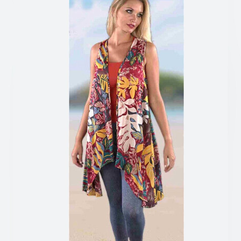 Sacred Threads colorful tropical kimono wrap top with pockets size medium NWT